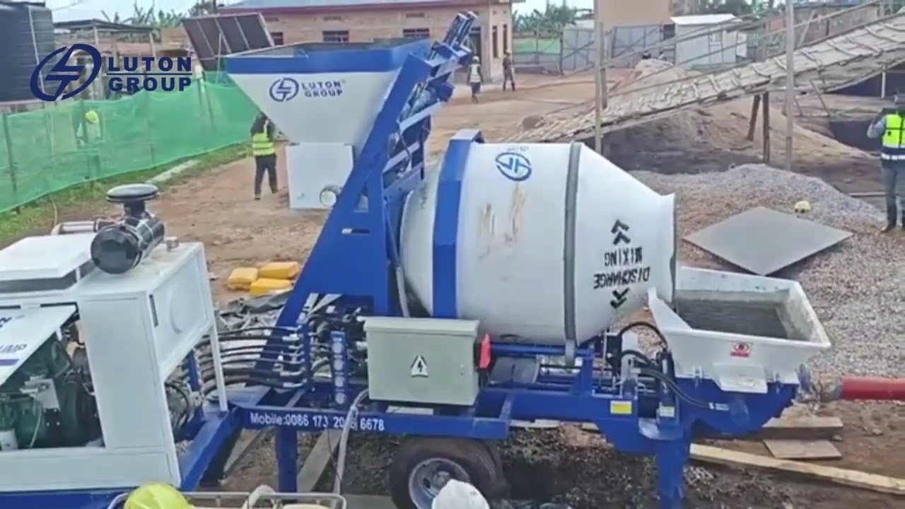 Concrete mixer pump working onsite