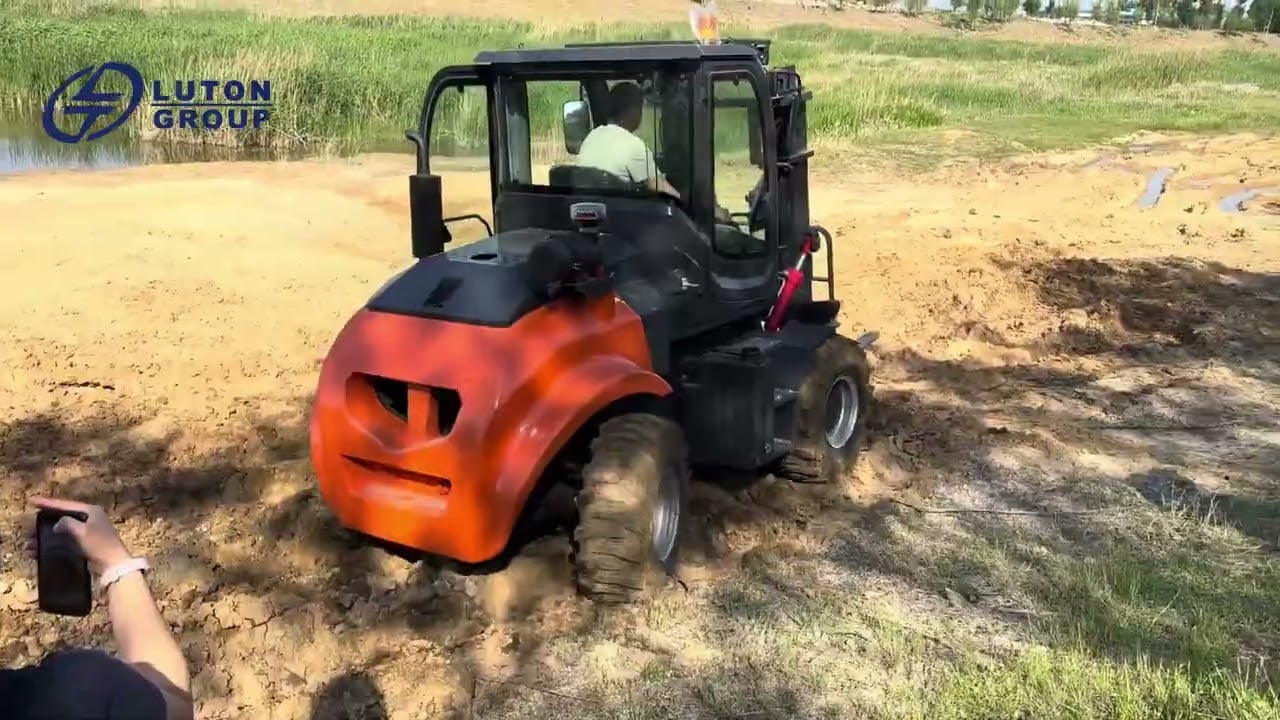 Hydraulic forklift in rough mountain area