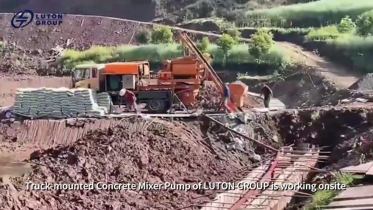 Concrete mixer pump work onsite for water channel project