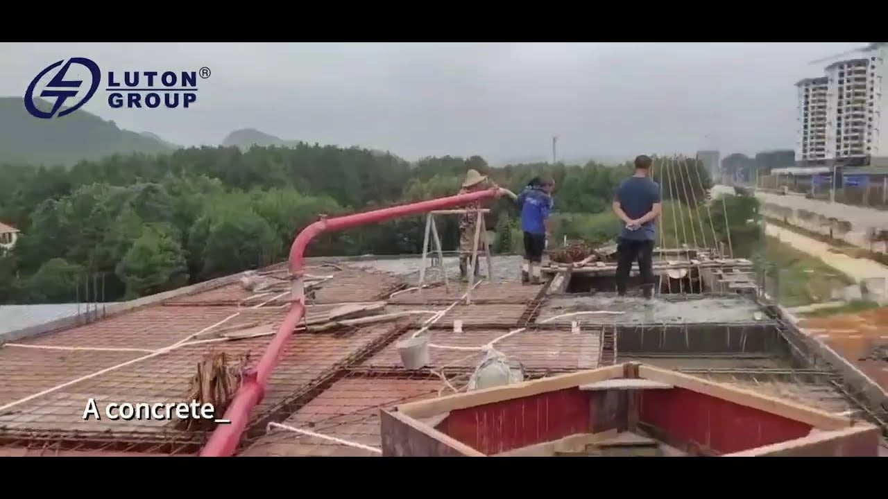 Concrete mixer pump work with wheel loader